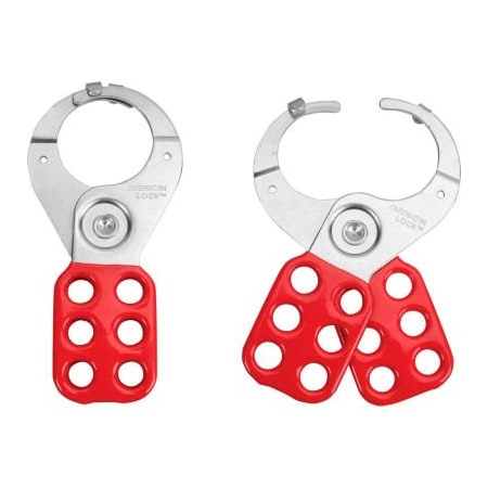 Master Lock Master Lock Safety Hasp, 1-1/2in diameter steel jaws with locking tabs, Red ALO802